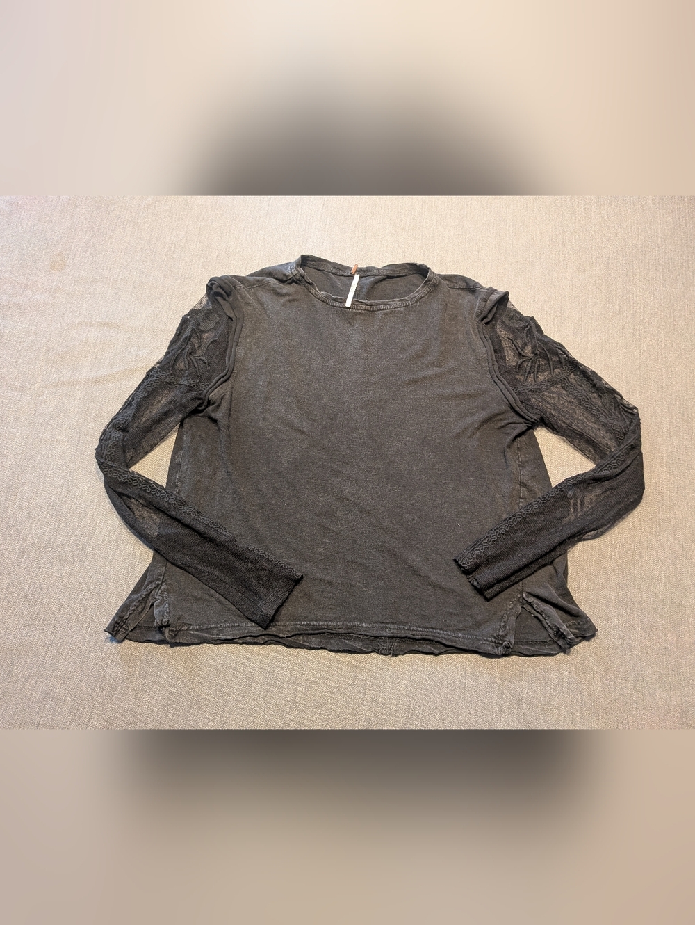 Free People Lace Sleeve Top Black Boho Grunge Size S/P
